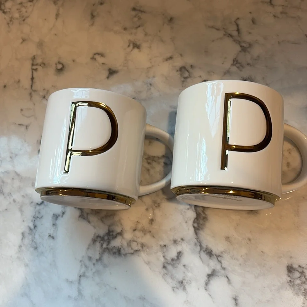 NWOT Williams Sonoma Gold Initial Monogram Mug, set of 2